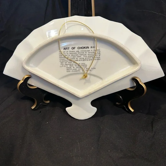 Art of Chokin Antique Japanese Porcelain Fan Plate. Gold plated  Floral design. - Picture 3 of 3